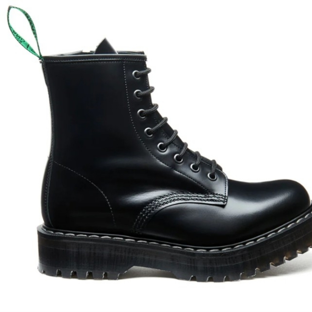 Solovair Black Hi-Shine 8 Eyelet Zipped Platform Derby Boot Made In England